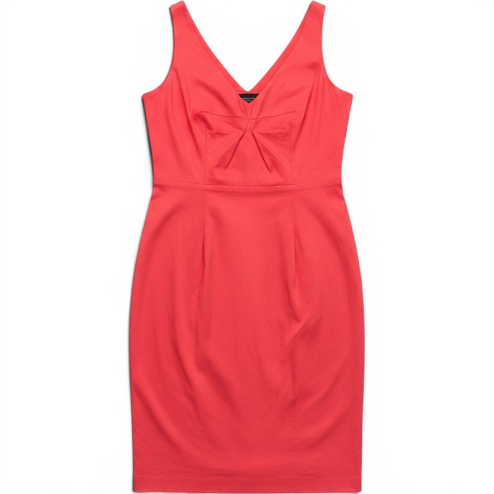 Piazza Sempione Coral Pink V-Neck Sheath Dress Made in Italy Cotton Blend US 6